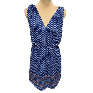 One Clothing Los Angeles Blue & White Boho Print Open Back Sleeveless Mini Dress